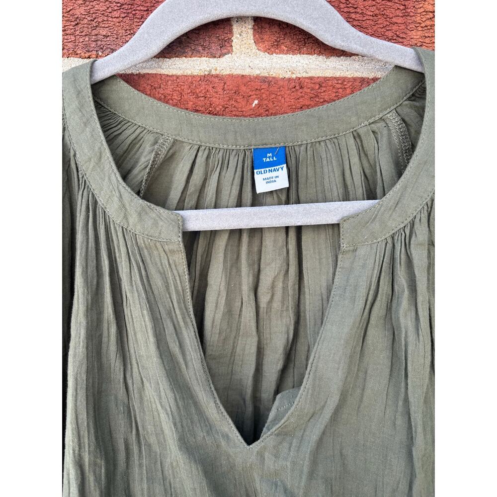 Old Navy Olive Green Peasant Blouse Medium Tall Boho Long Sleeve Cotton Top - Picture 6 of 14